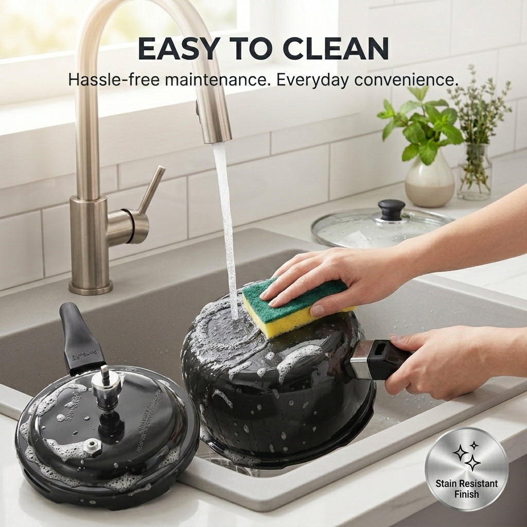 Kraft hard anodised pressure cooker induction detail