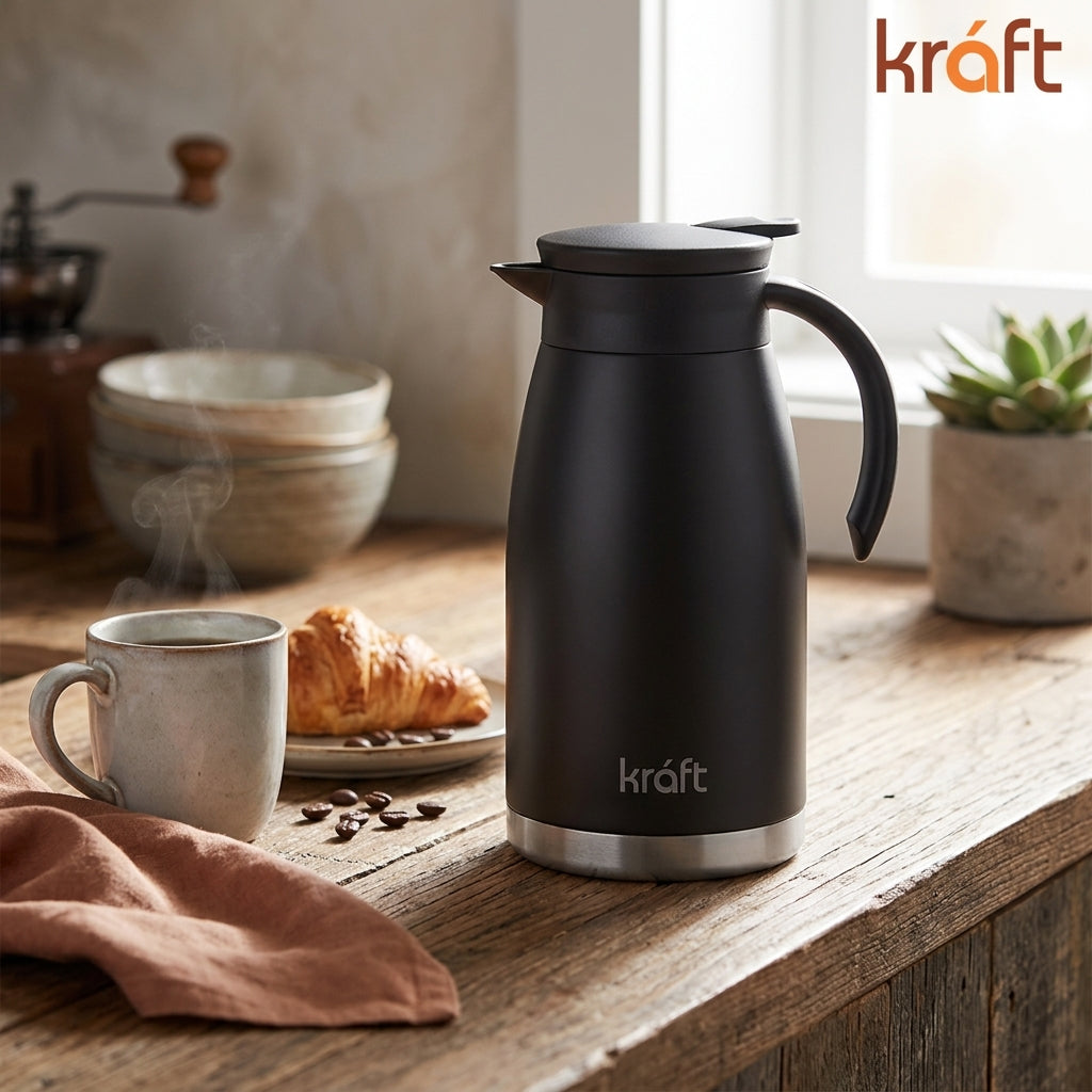 Kraft vacuum insulated stainless steel teapot lifestyle kitchen