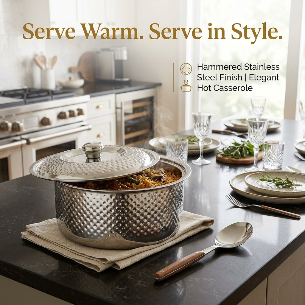 Kraft stainless steel hammered hot casserole with lid product view