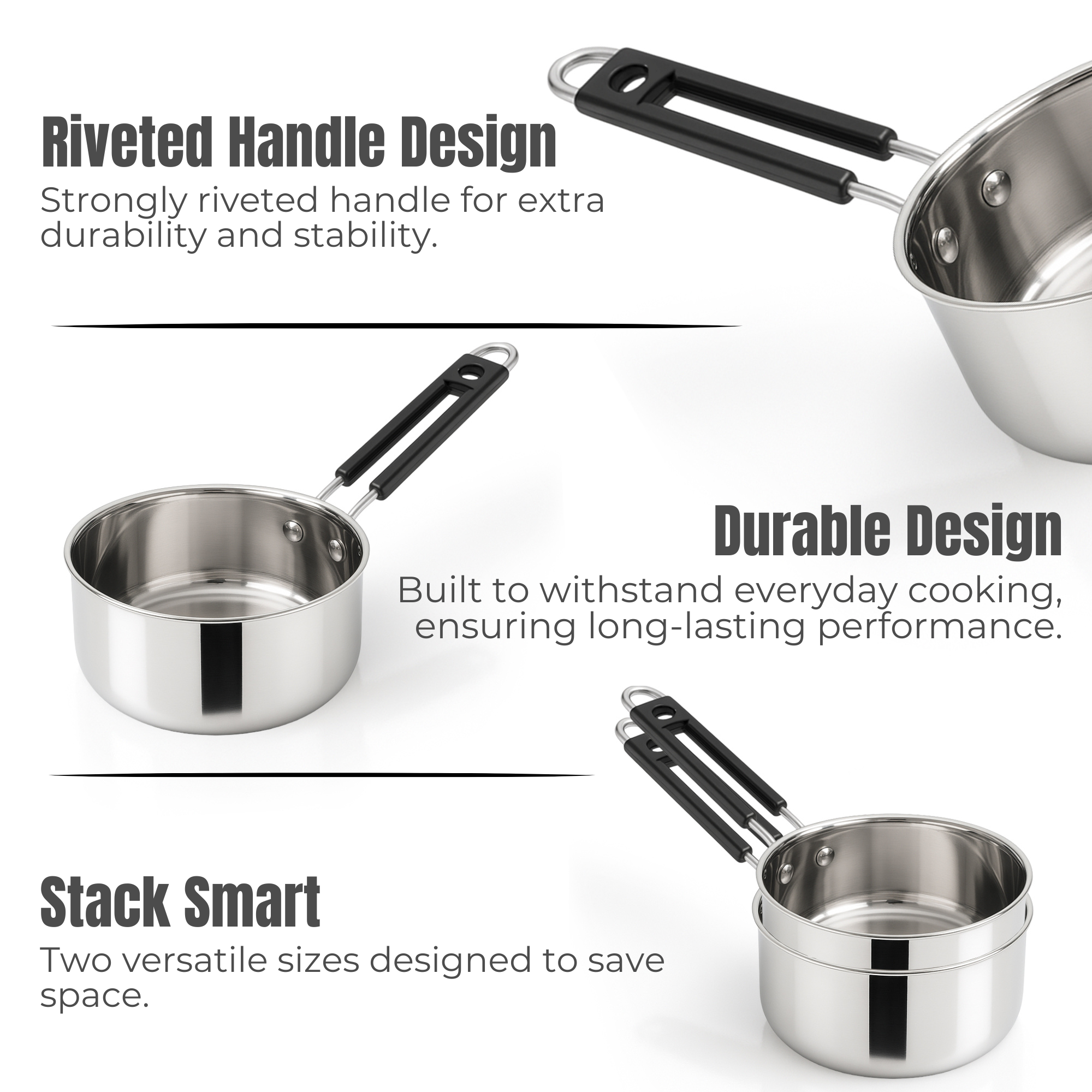 Kraft Deluxe 18G Stainless Steel Saucepan  – Size 10, 11 & 12  (Induction Friendly)