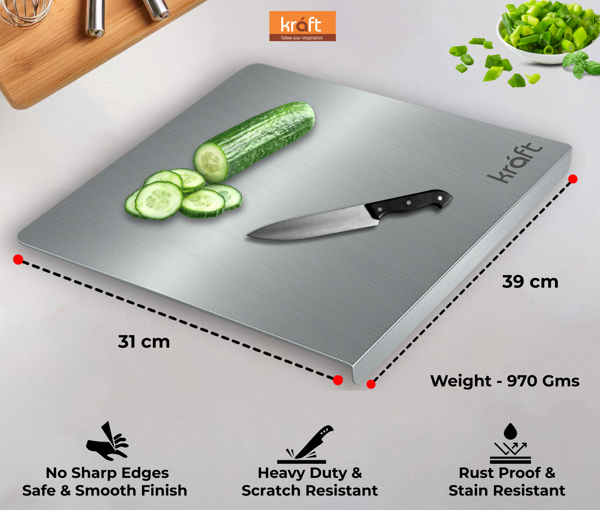 Kraft stainless steel L-shaped chopping board view 6 lifestyle