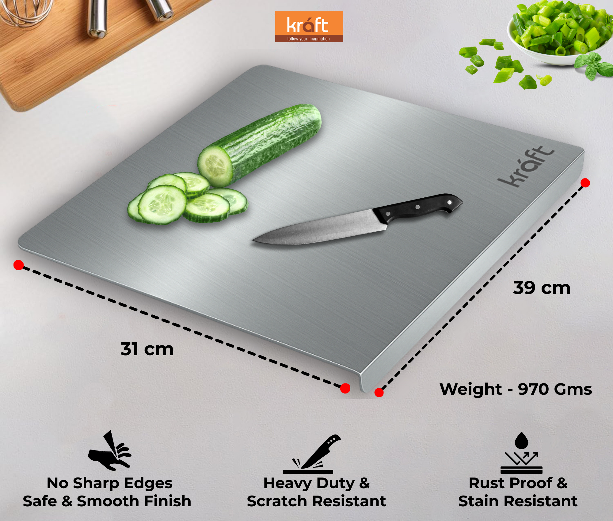 Kraft stainless steel L-shaped chopping board view 6 lifestyle
