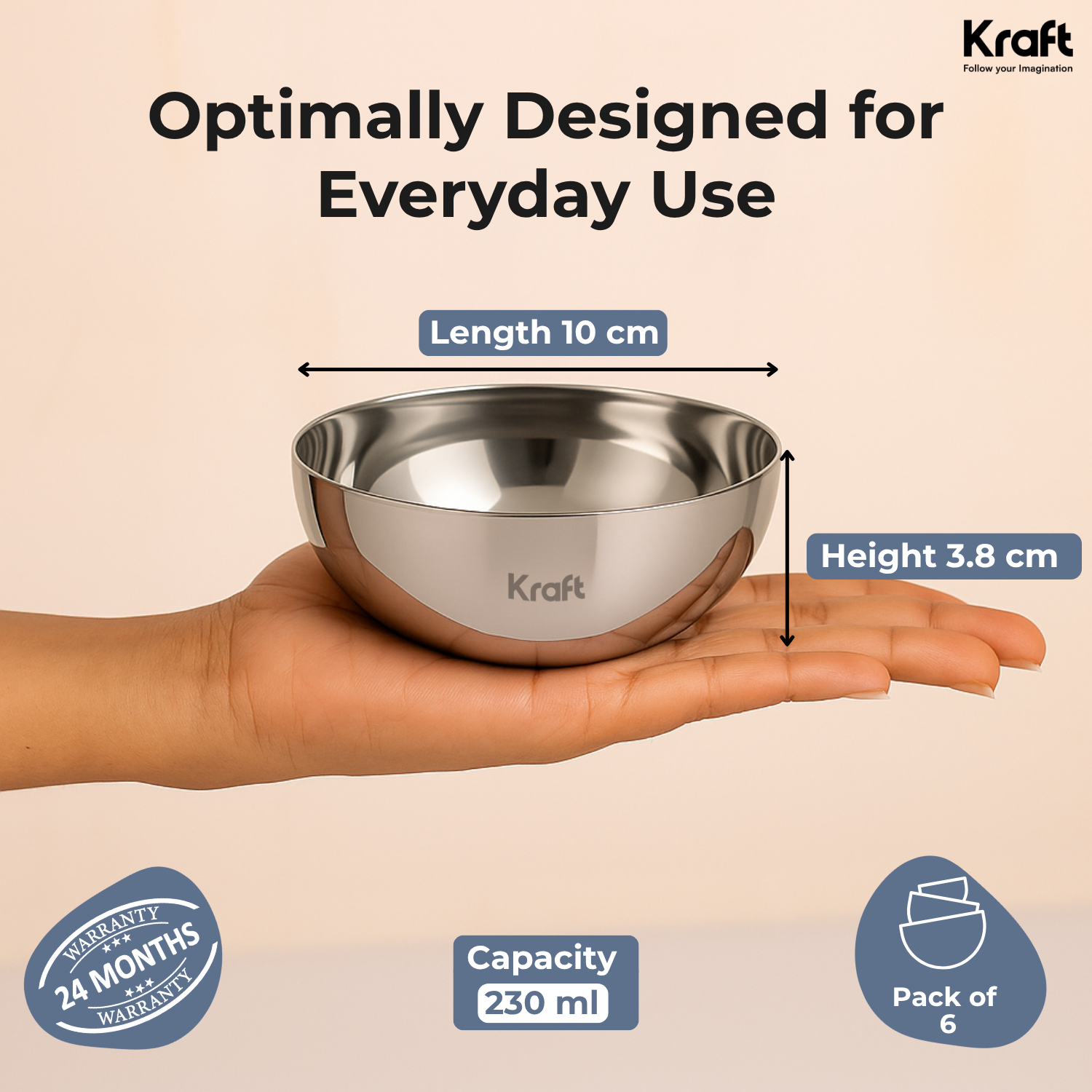Kraft stainless steel Deluxe steel bowl set of 6