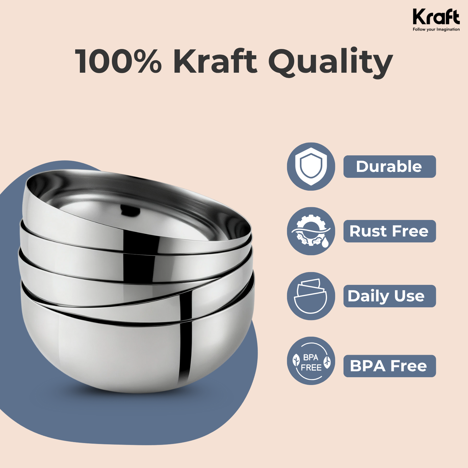 Kraft stainless steel Deluxe bowls for kitchen set