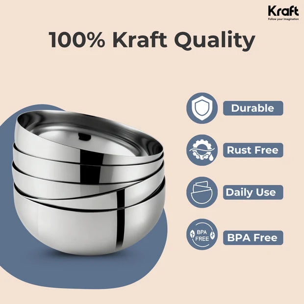 Kraft Glass & Stainless Steel Katori Combo Set of 7
