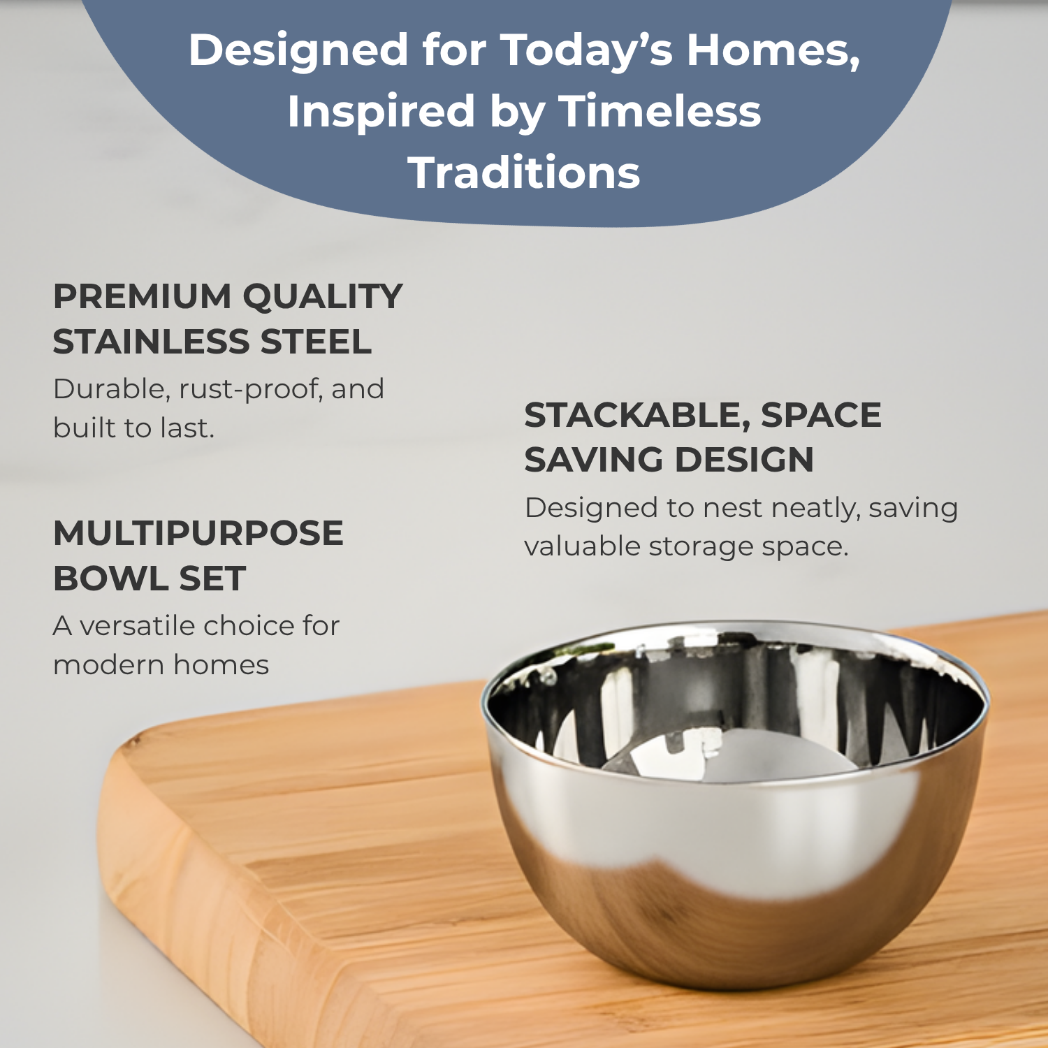 Kraft stainless steel Regal bowls for kitchen set