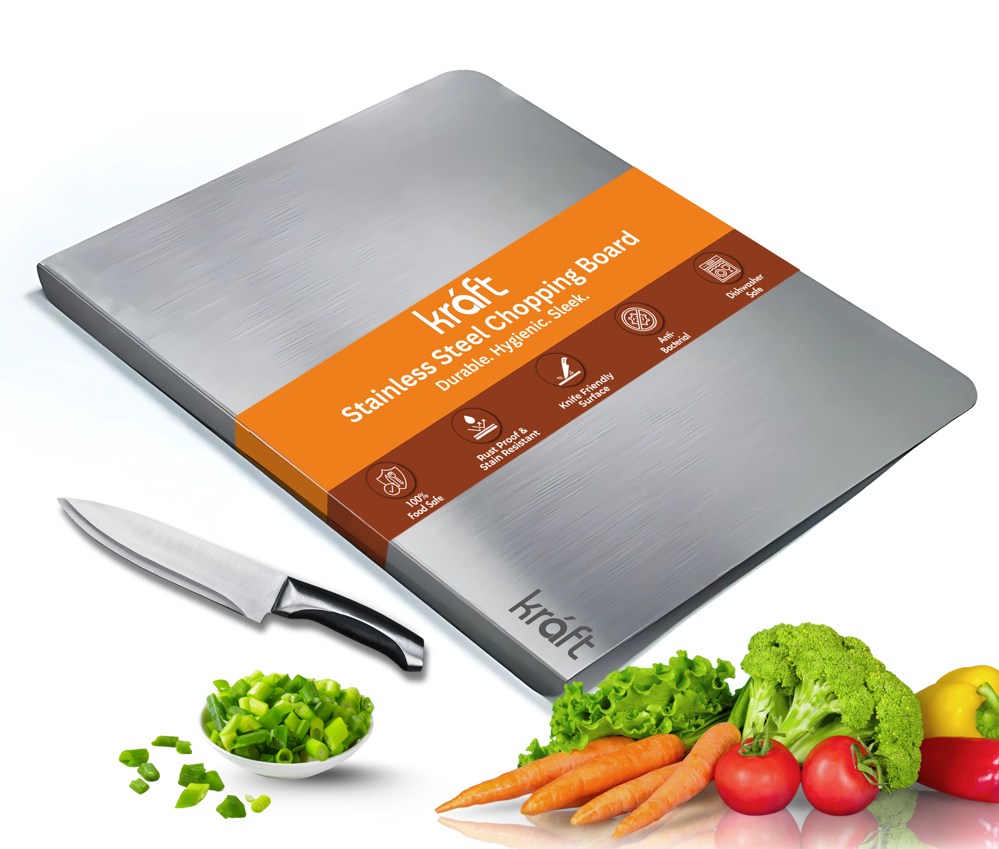 Kraft stainless steel L-shaped chopping board view 3 detail