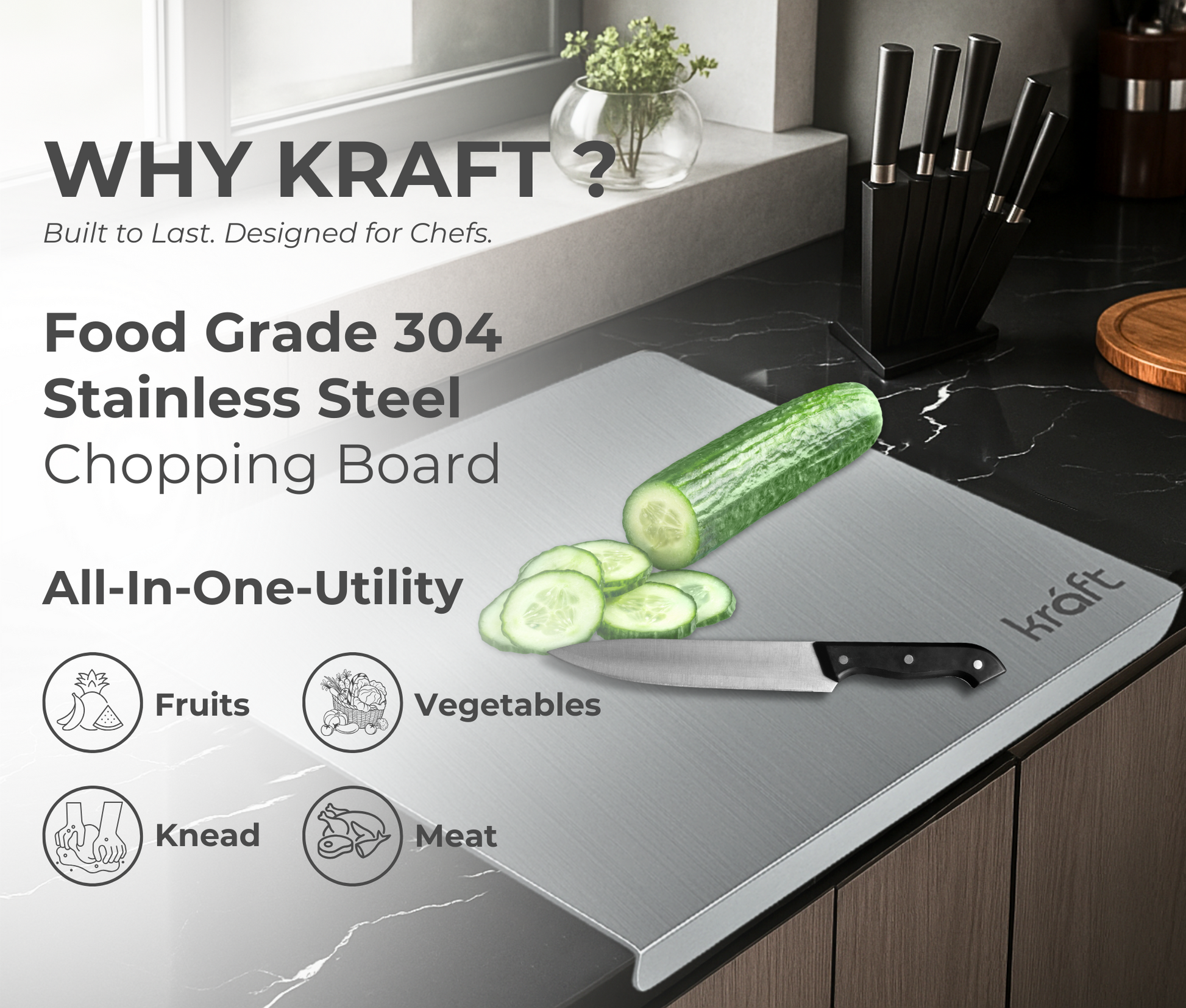 Kraft stainless steel L-shaped chopping board view 7 kitchen