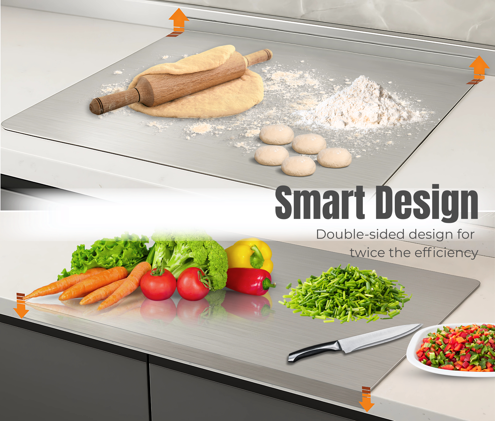 Kraft stainless steel L-shaped chopping board view 4 feature