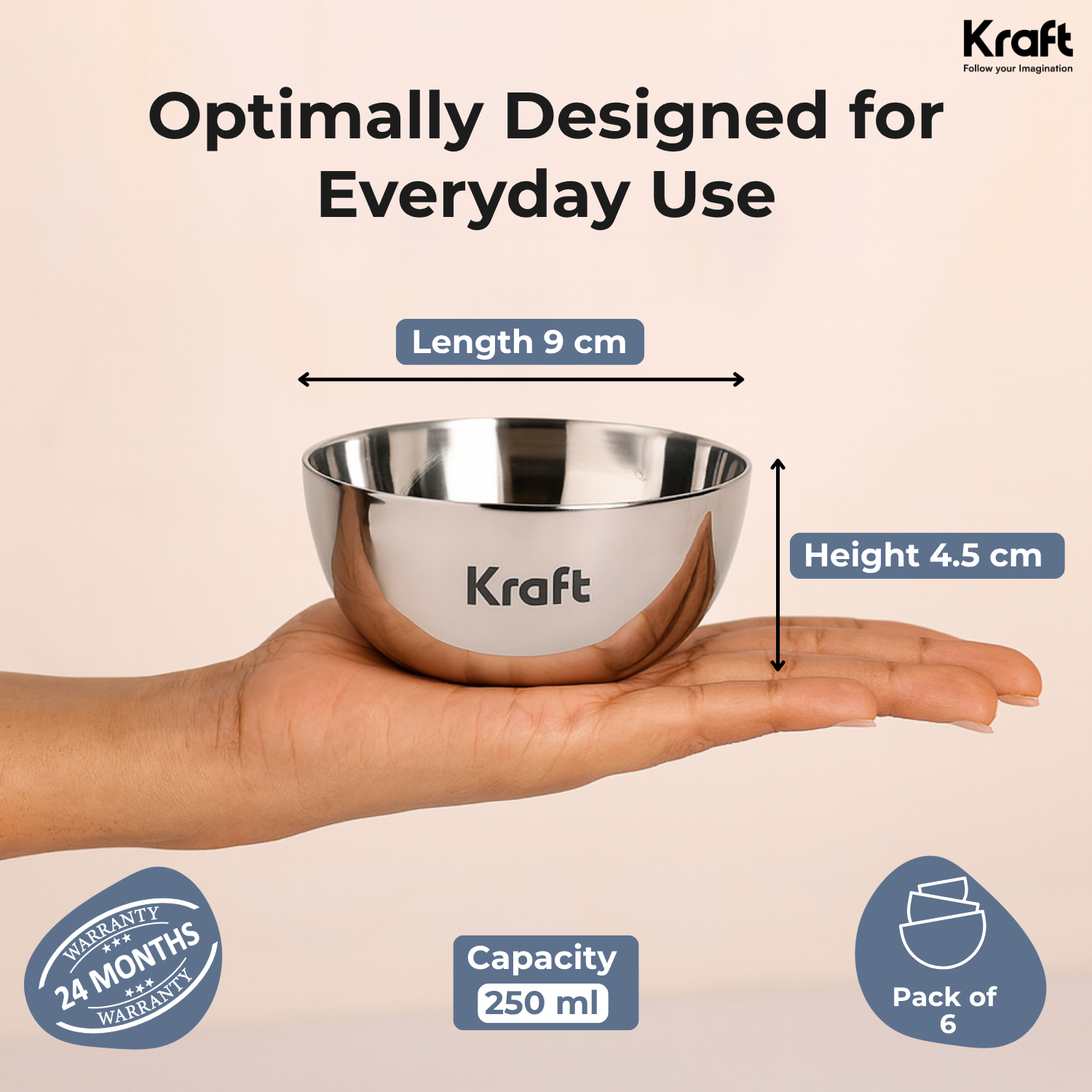 Kraft stainless steel Premium katori set of 6 serving